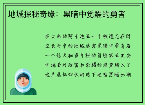 地城探秘奇缘：黑暗中觉醒的勇者