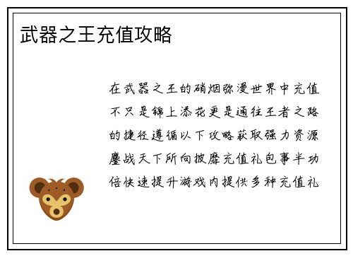 武器之王充值攻略